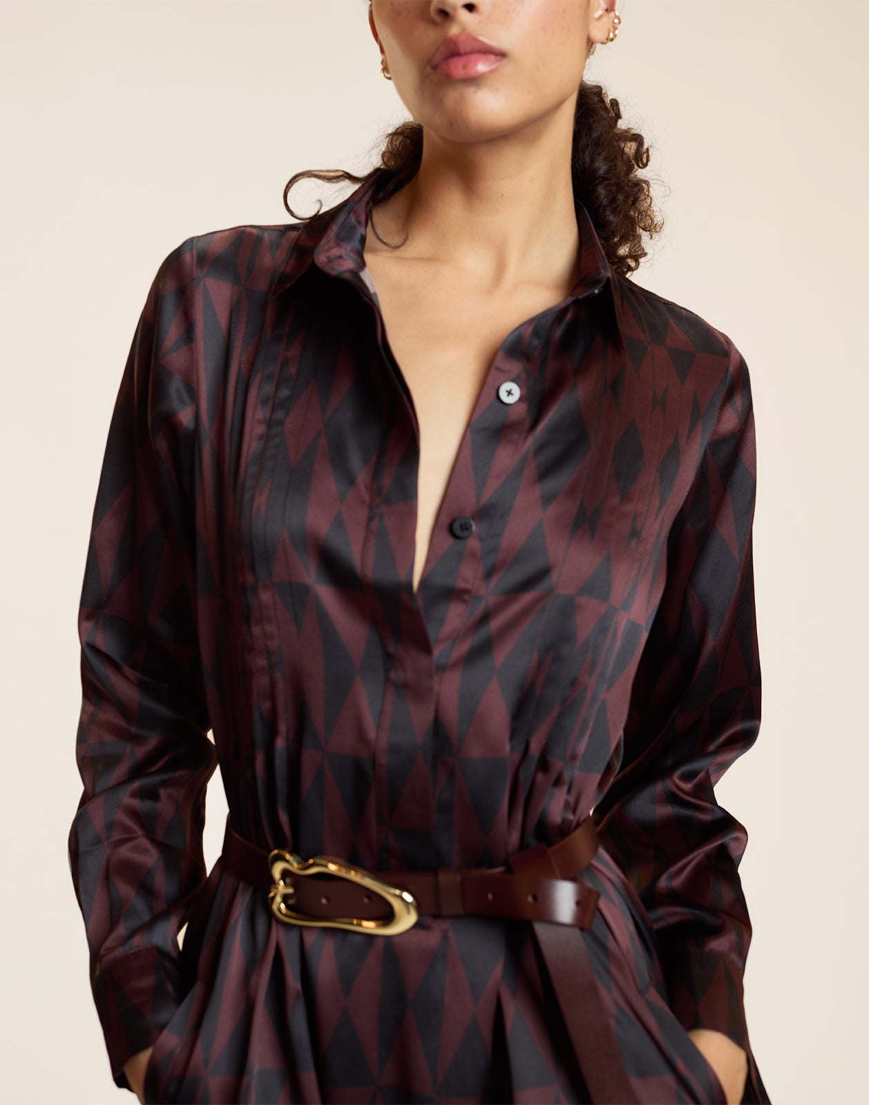 Silk Pintuck Shirt Dress