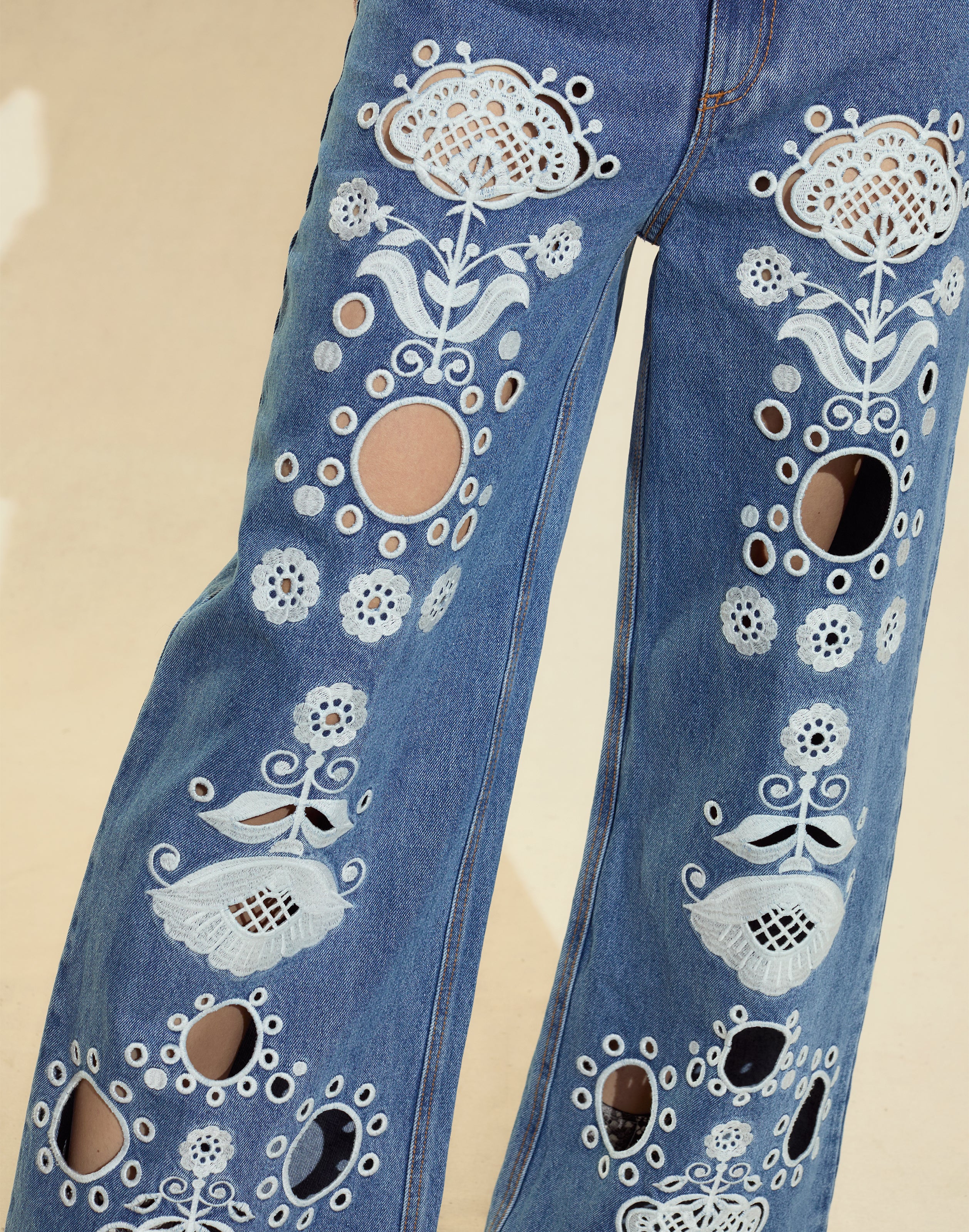 Cynthia Rowley Embroidered Wide-leg Jean