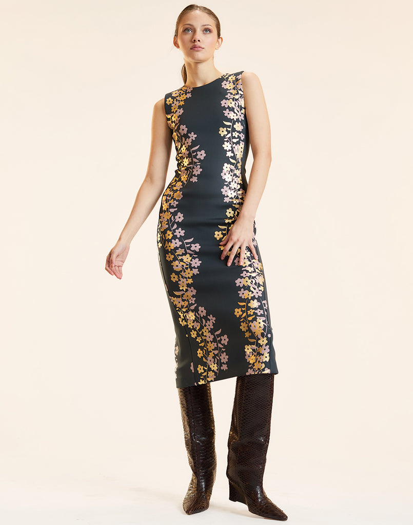 Sleeveless Bonded Dress / Black-Gold / 8 / Cynthia Rowley
