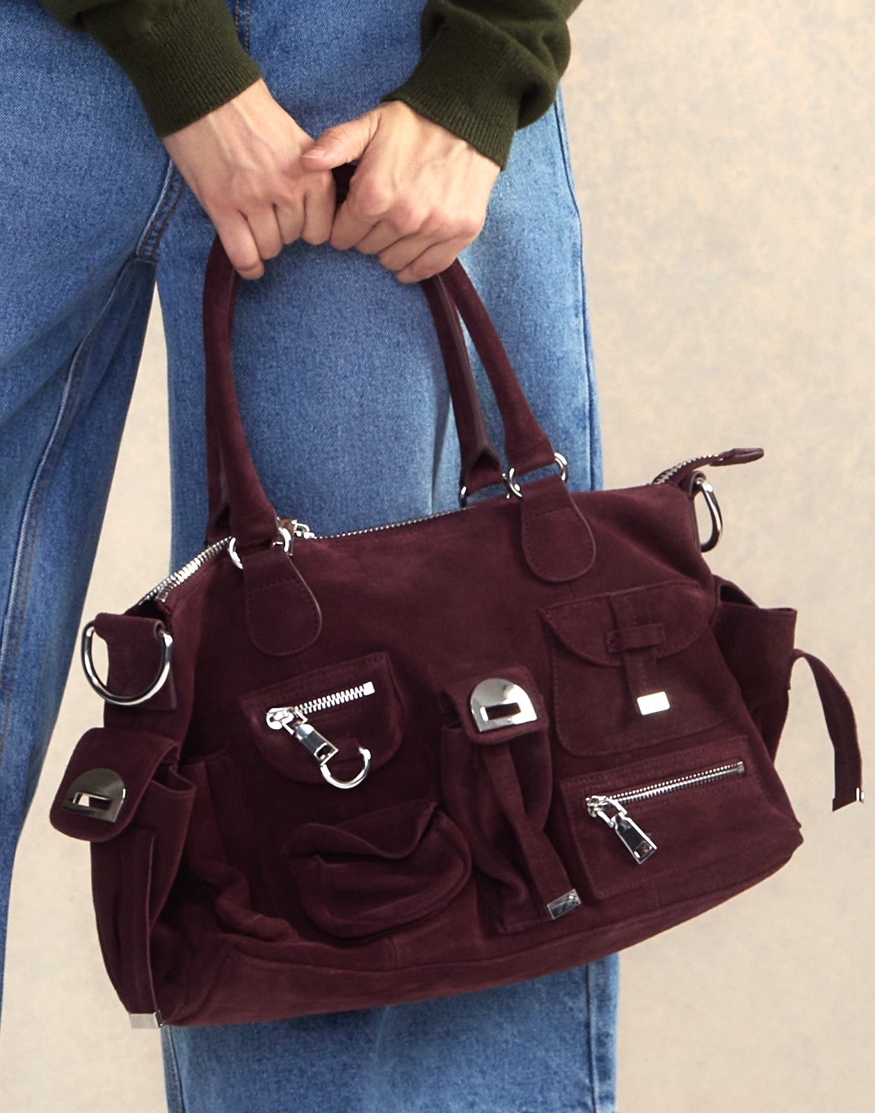 Cynthia Rowley Suede Cargo Pocket Shoulder Bag