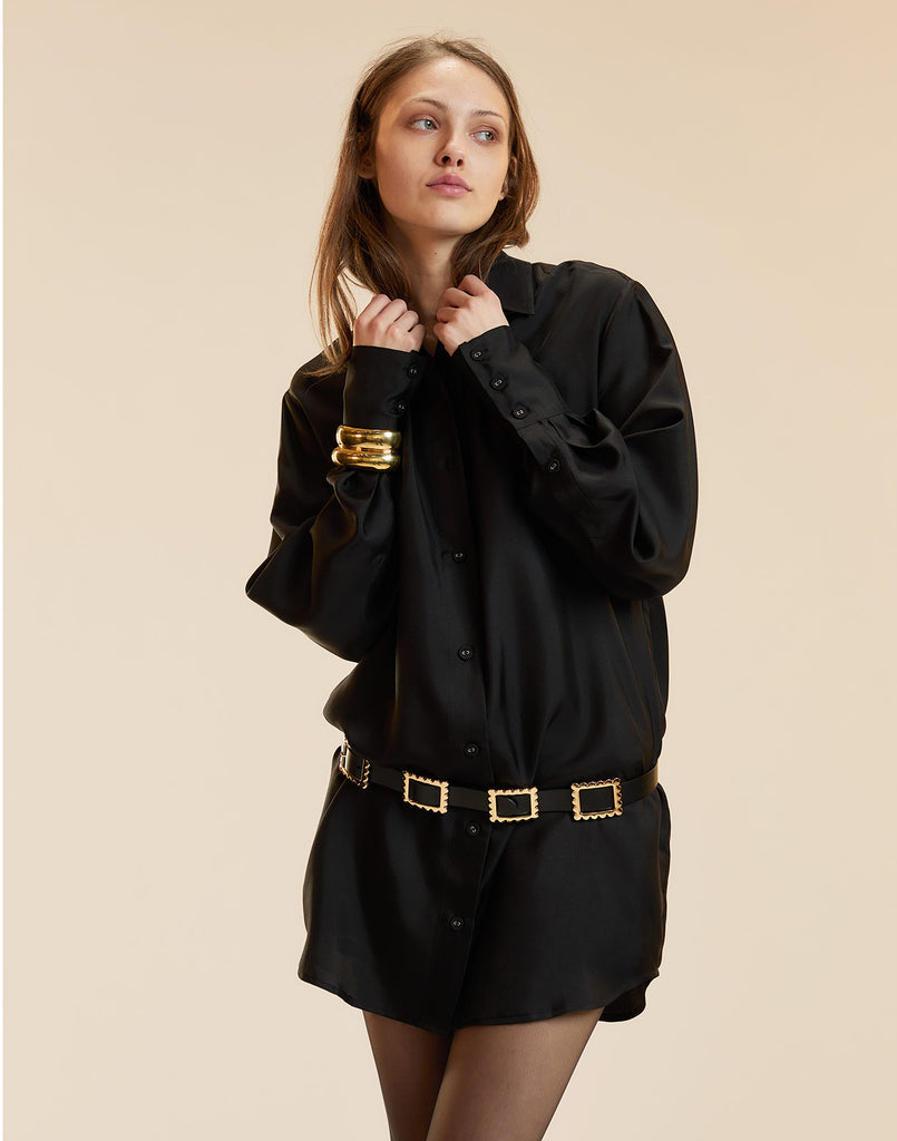 Collectible Silk Shirt Dress / Black / L / Cynthia Rowley Collectible Silk Shirt Dress / Black / L / Cynthia Rowley