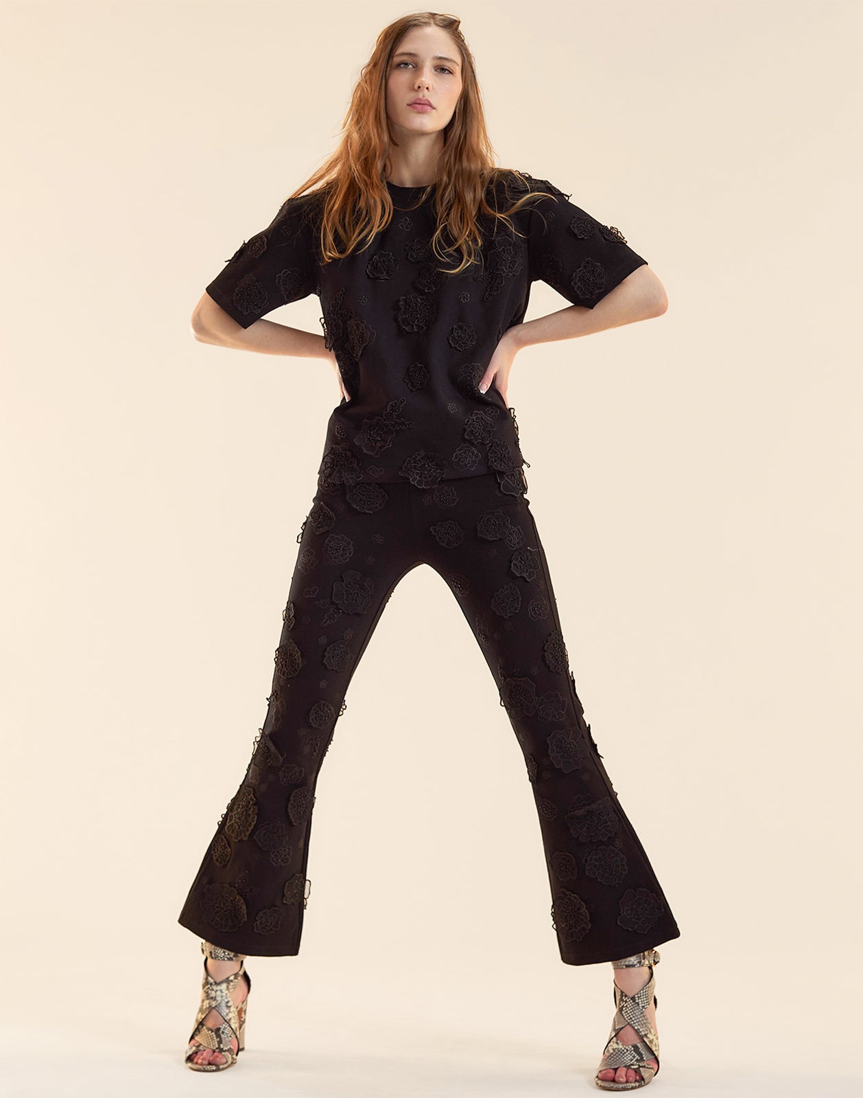 Embroidered Floral Applique Pant