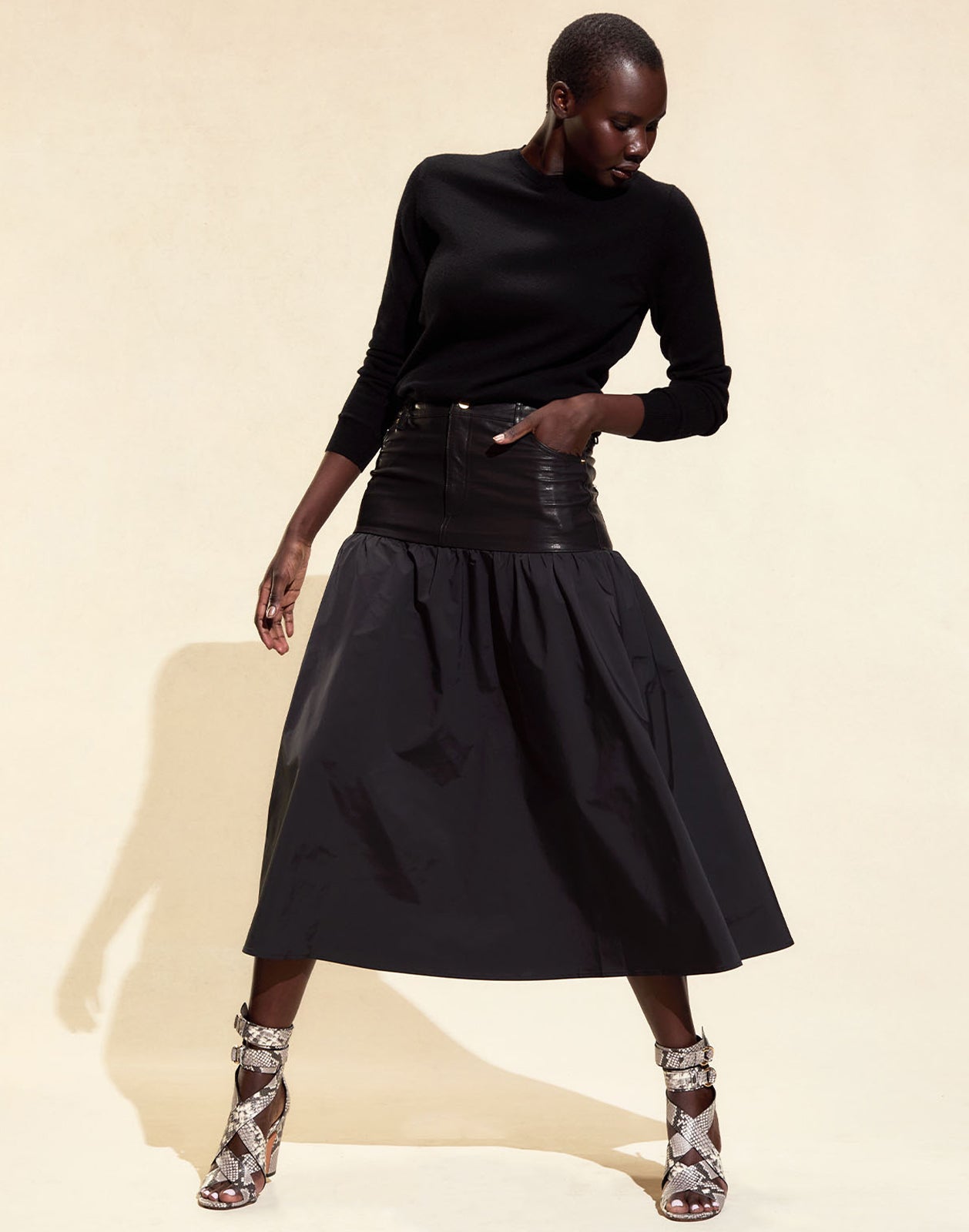 Cynthia Rowley Downtown Leather Nylon Skirt