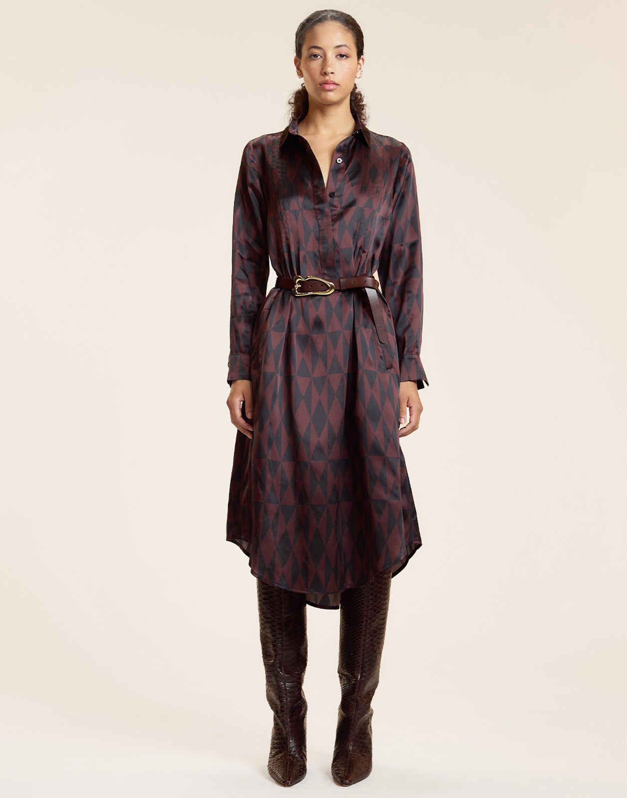 Silk Pintuck Shirt Dress