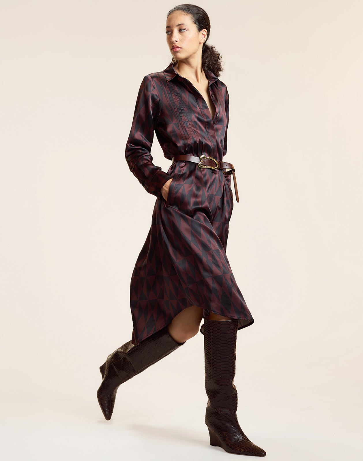 Silk Pintuck Shirt Dress