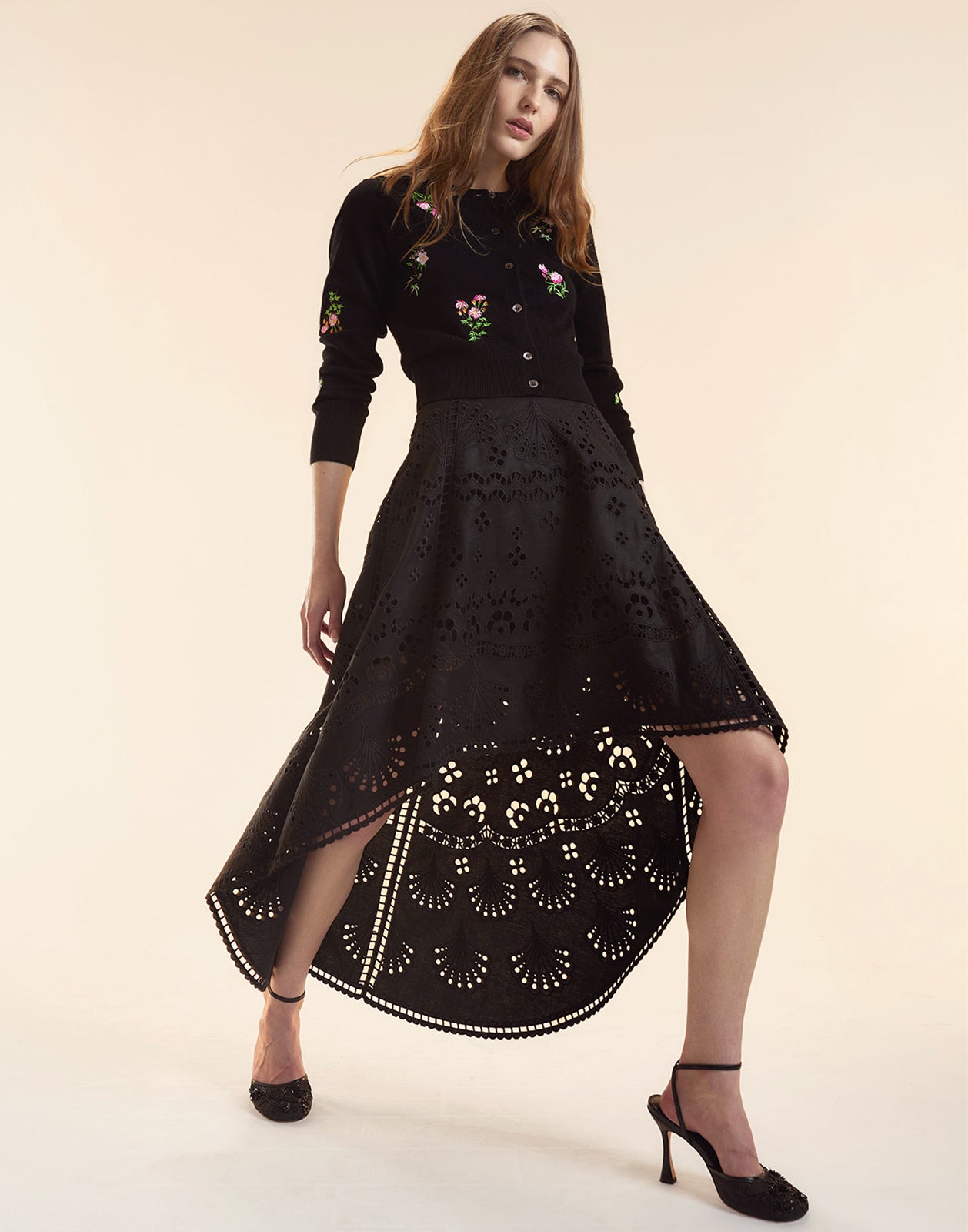Cynthia Rowley Eva Embroidered High Low Skirt