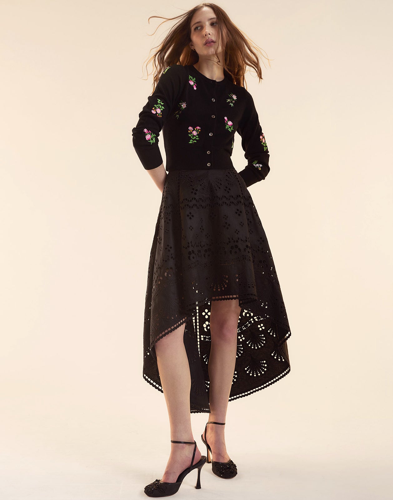 Cynthia Rowley Eva Embroidered High Low Skirt