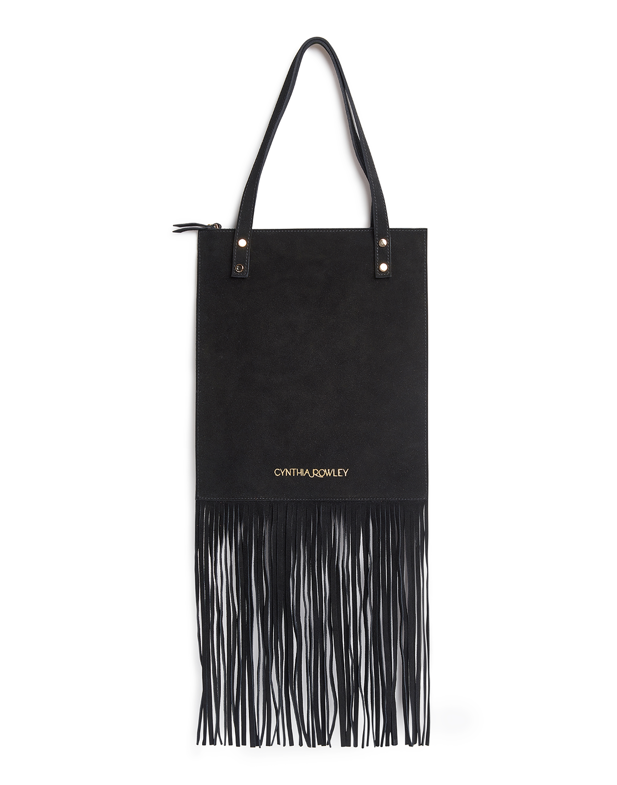Cynthia Rowley Black Sleek Fringe Suede Tote
