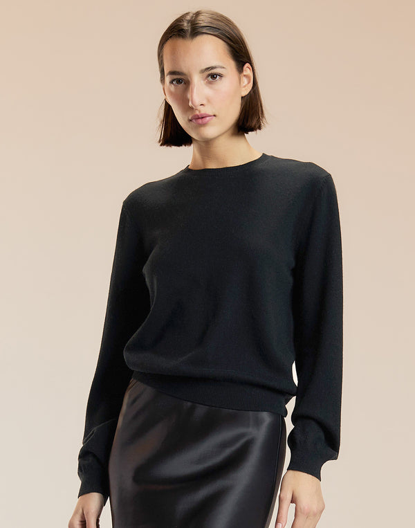 Black Crewneck Sweater with Elbow Patches