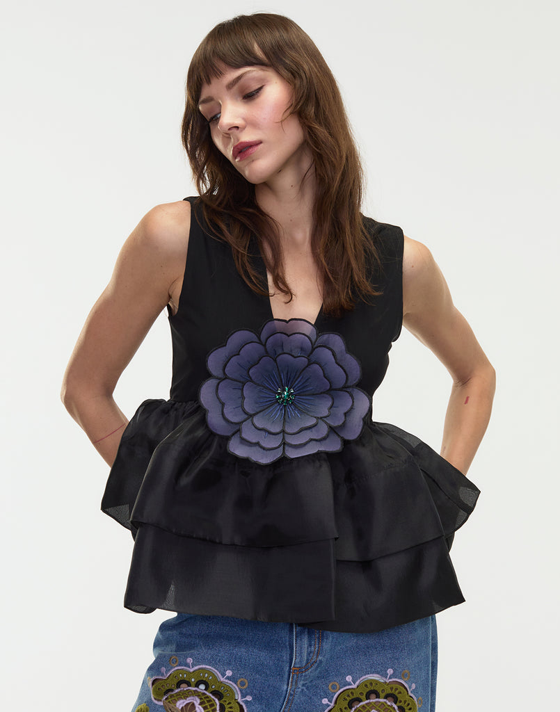 Slub Organdie Frill Detail Collar And Cuff Woven Blouse