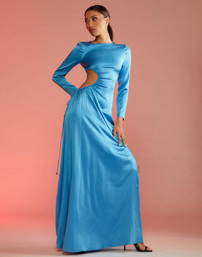 Cynthia satin sales slit formal dress
