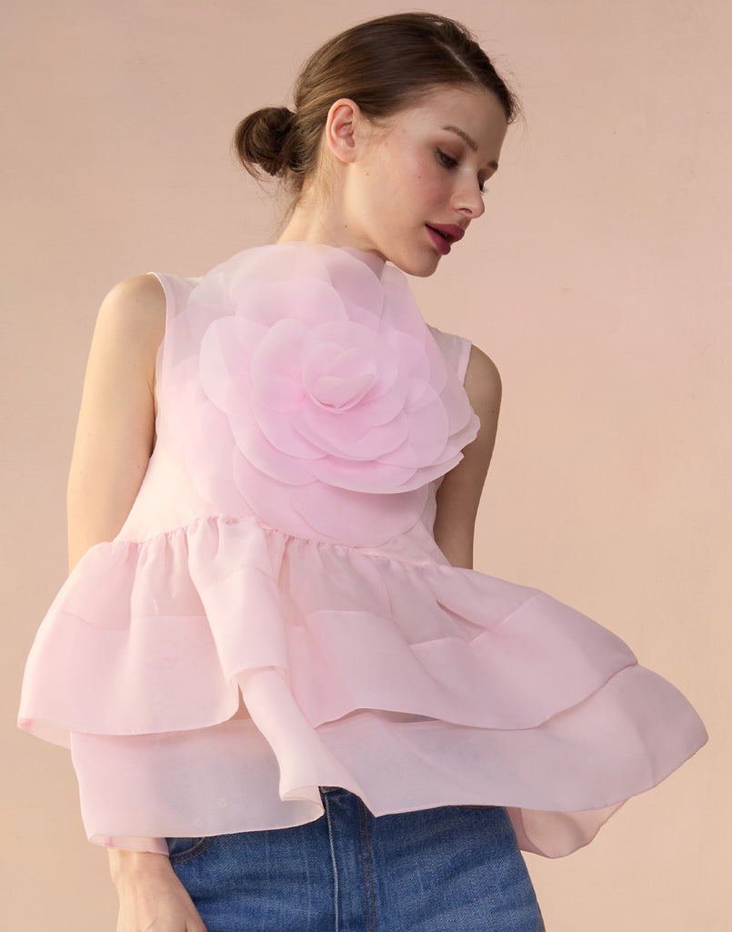 トップス ORGUE Flower tulle blouse Flower tulle blouse 【White】