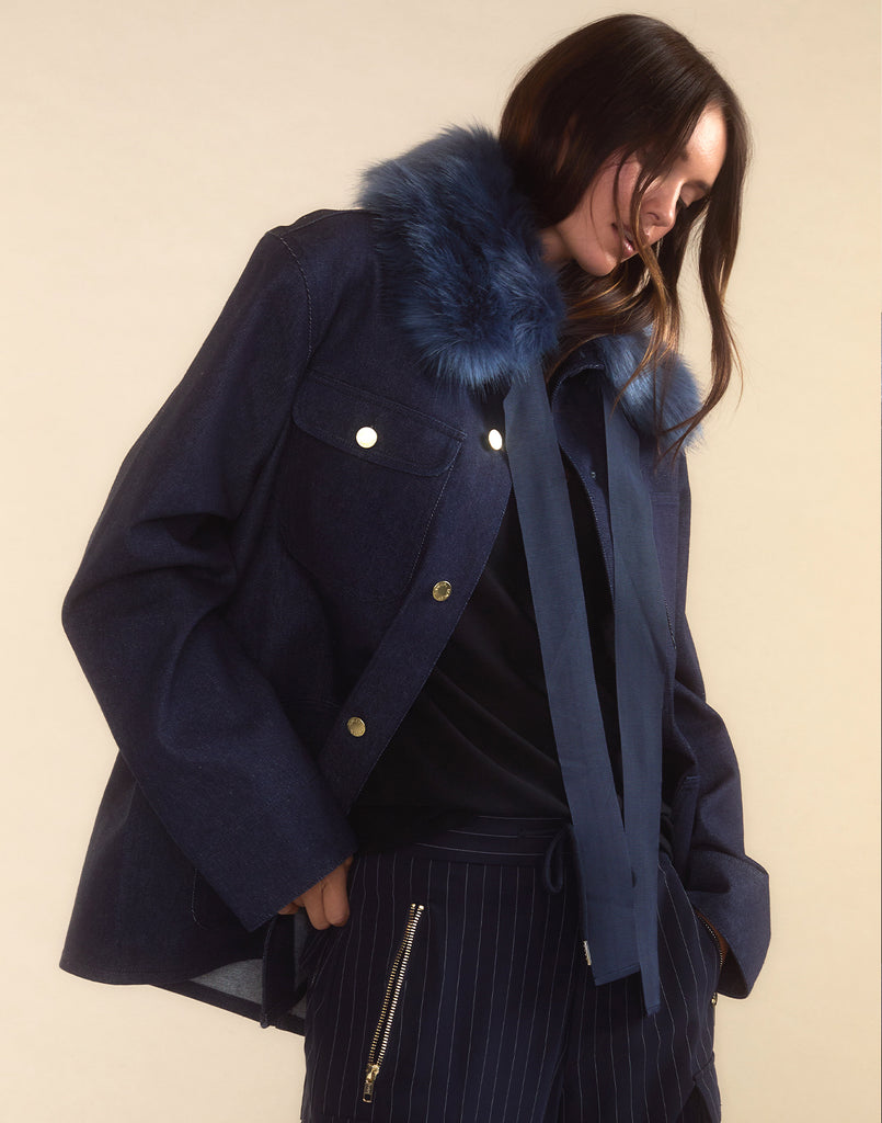 ジャケット・アウター Riu Fur collar middle coat Riu Fur collar middle coat