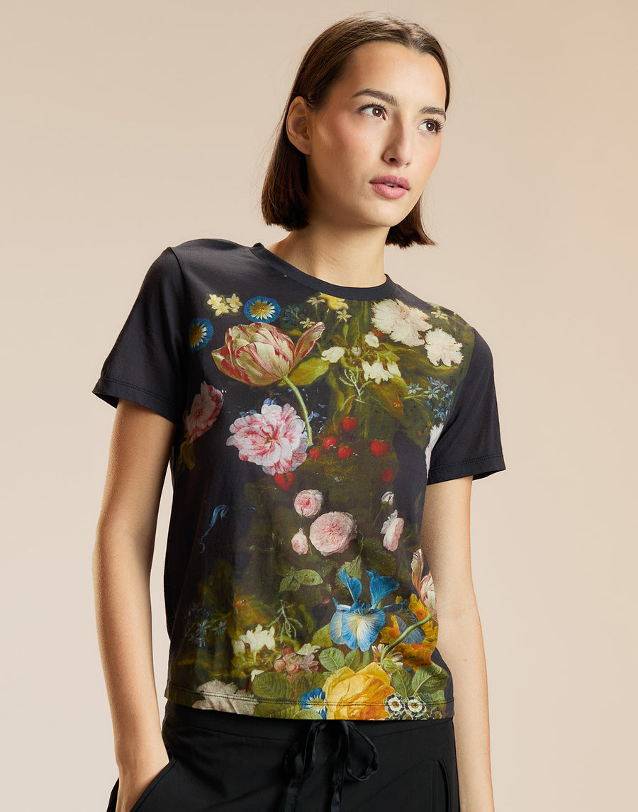 Black Botanical Printed Tee
