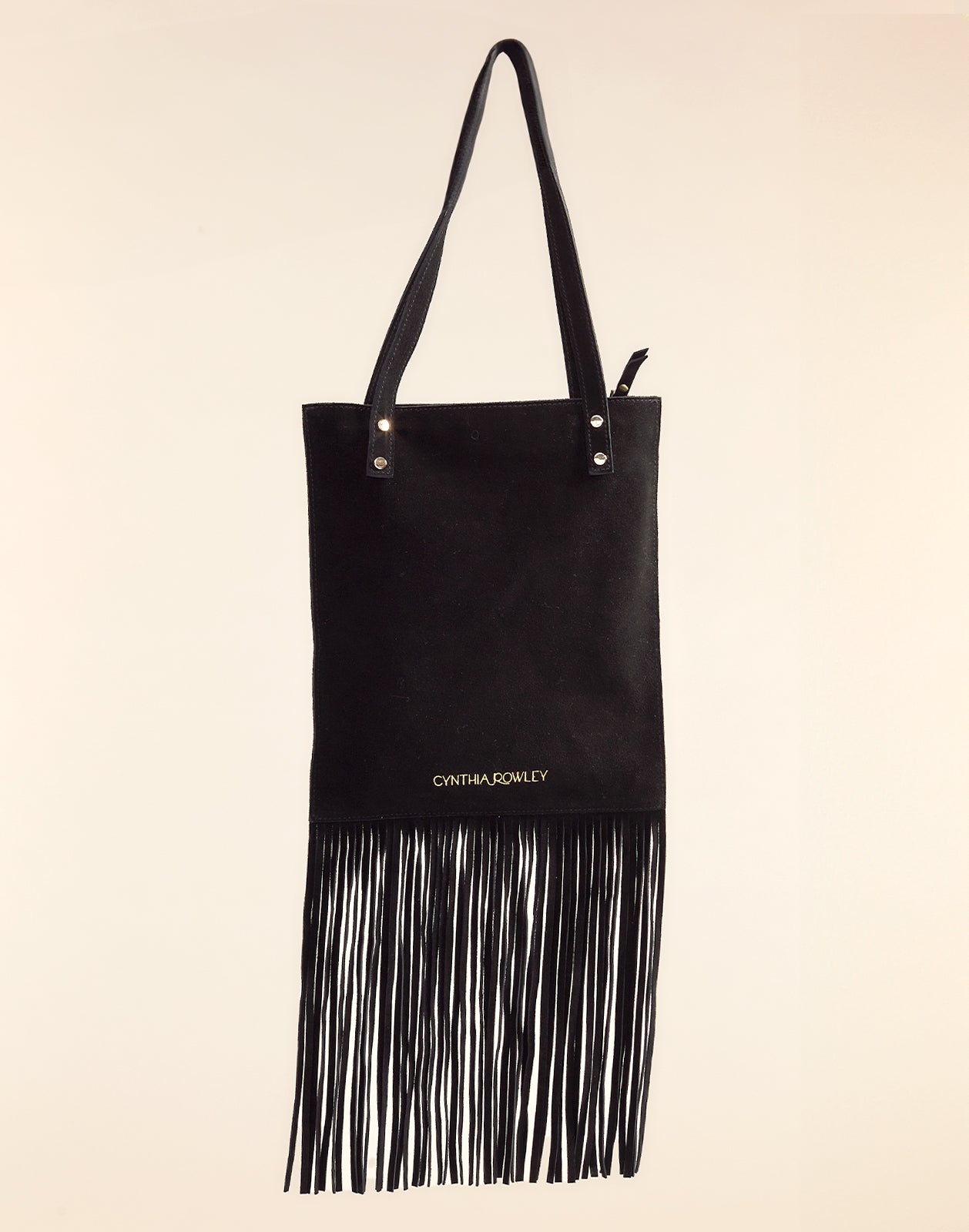 Cynthia Rowley Black Sleek Fringe Suede Tote