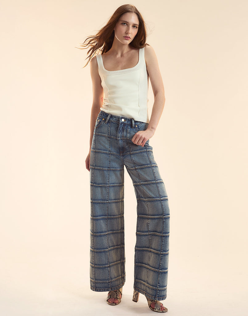 Windowpane Wide-Leg Jeans – Cynthia Rowley