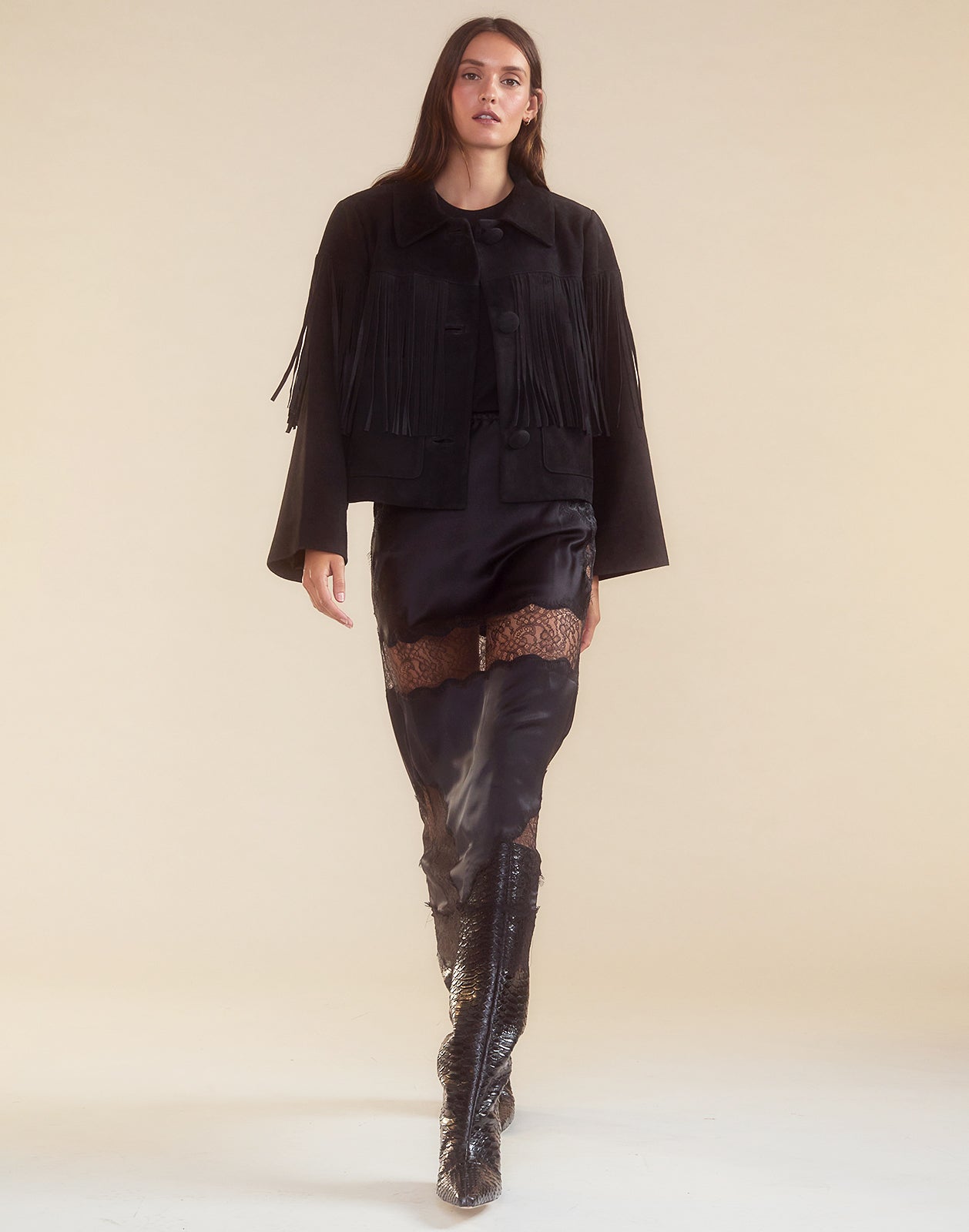 Cynthia Rowley Carrie Cropped Fringe Suede Jacket