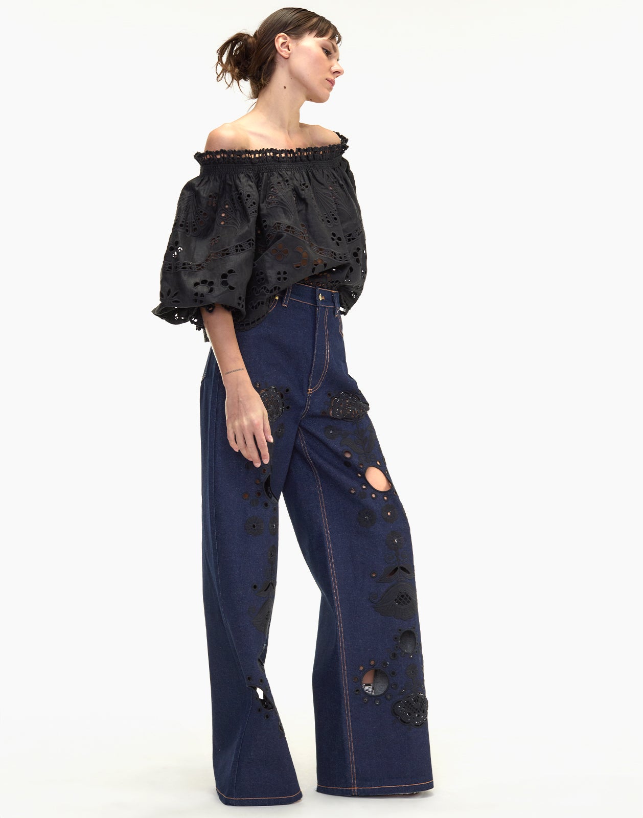 Cynthia Rowley Embroidered Wide-leg Jean