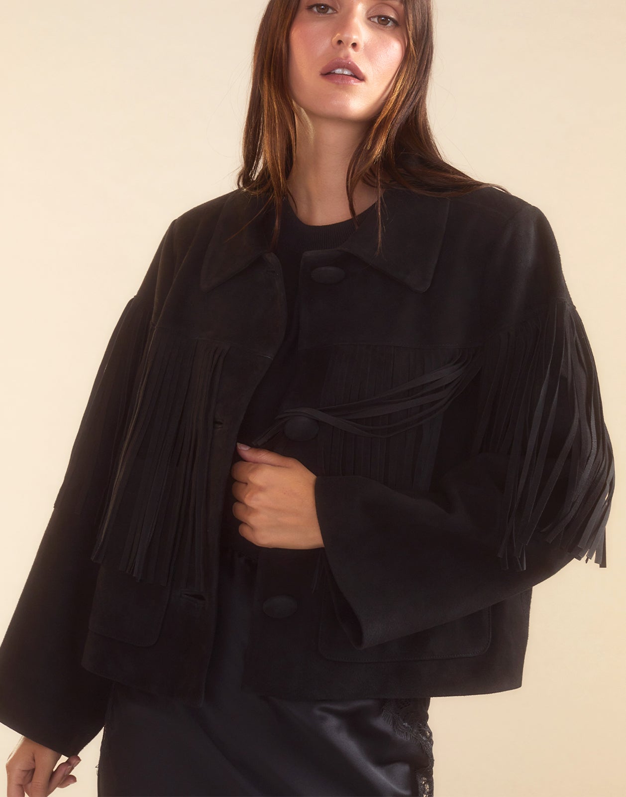 Cynthia Rowley Carrie Cropped Fringe Suede Jacket