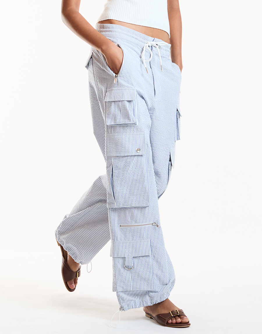 Blue Pinstripe Cargo Pants