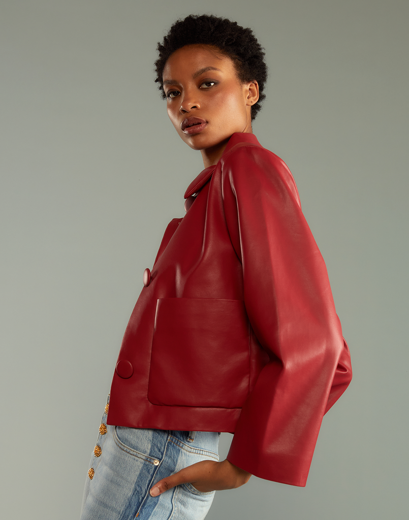 Zara red top leather jacket