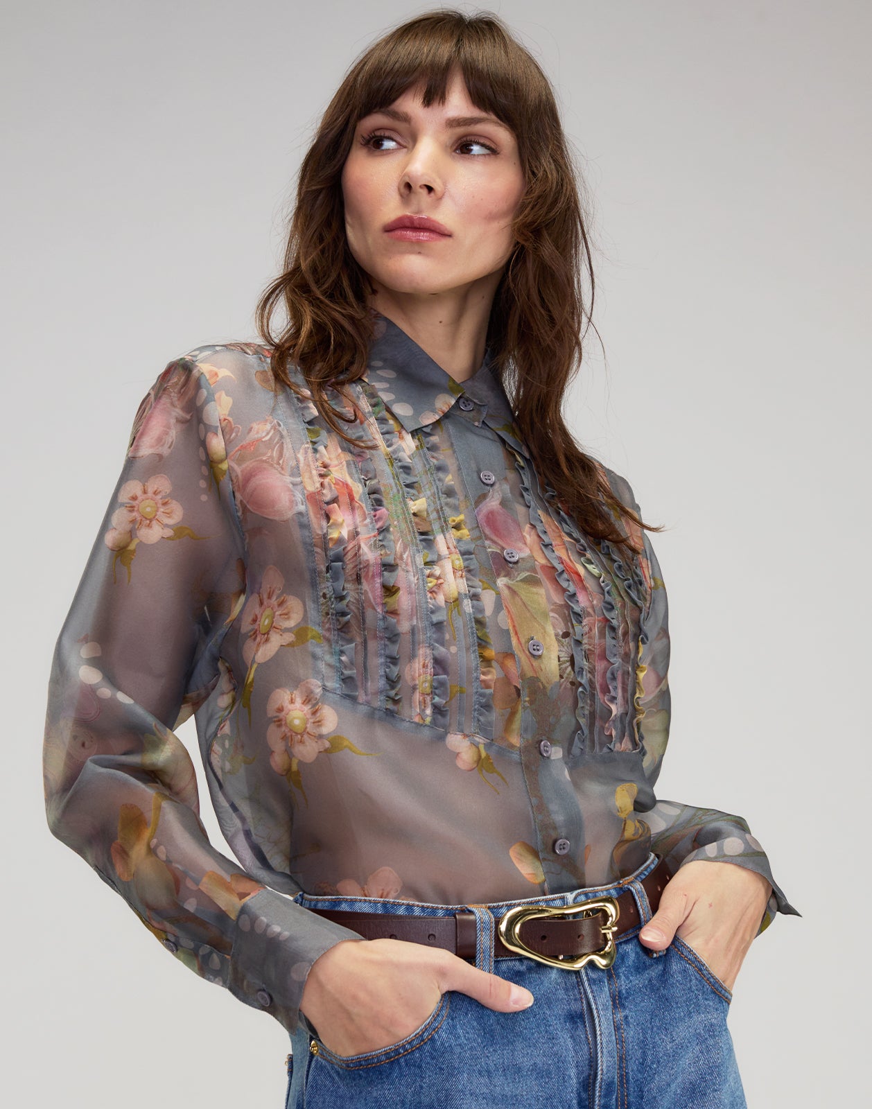 Cynthia Rowley Claude Silk Organza Tuxedo Shirt