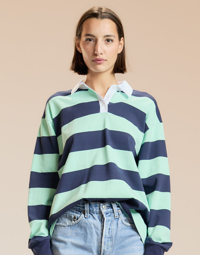 BELVET Striped Rugby Shirt 即完品 Mens Sewn Stripe Striped Cotton BURGUNDY BLUE or WHITE Casual
