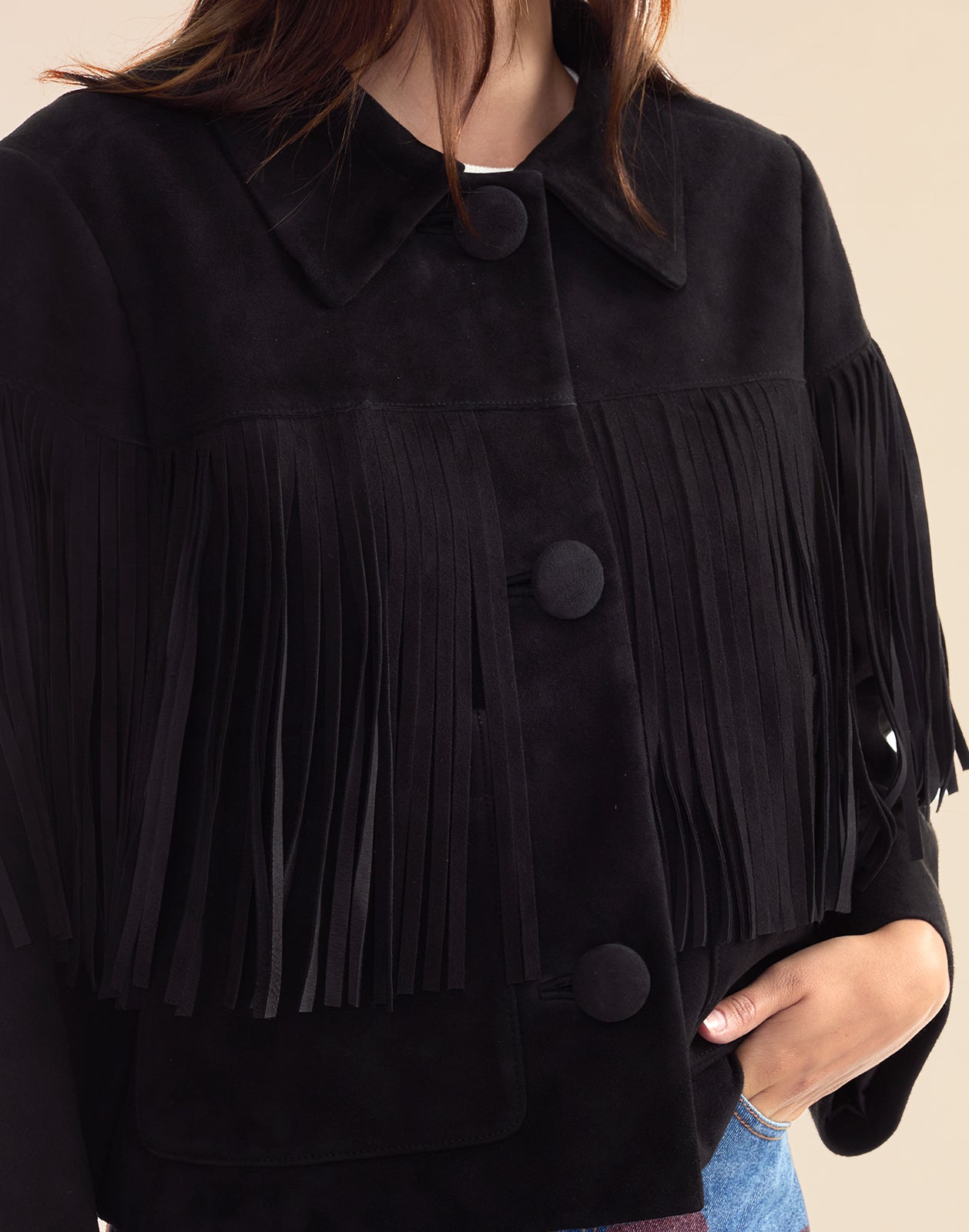 Cynthia Rowley Carrie Cropped Fringe Suede Jacket