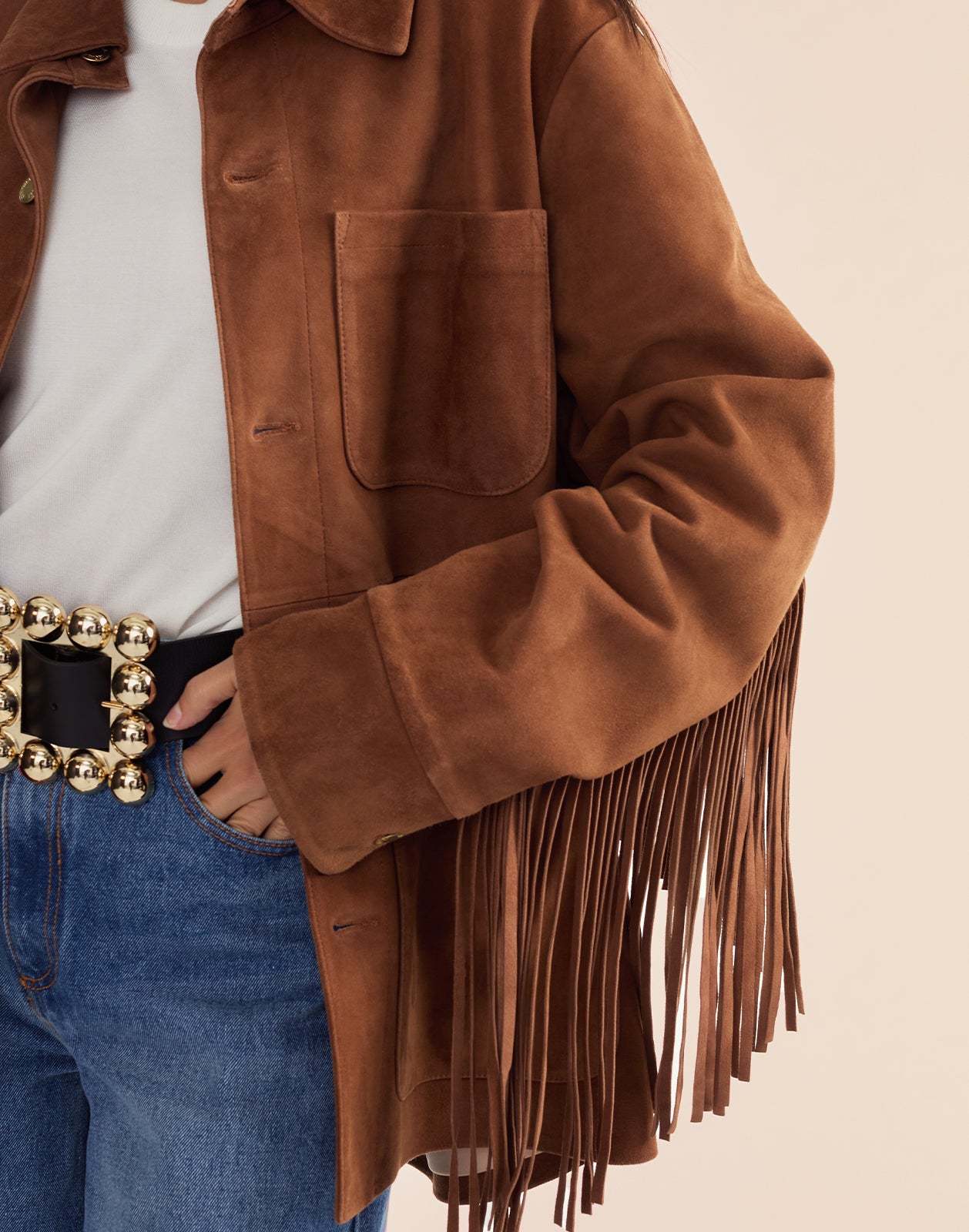 Cynthia Rowley Westward Fringe Suede Jacket