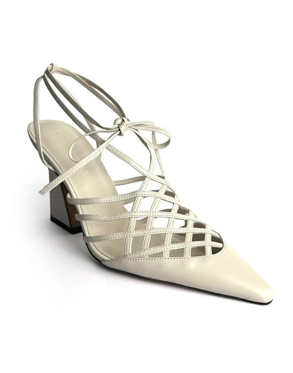 White Lace-Up Cage Slingback Heel