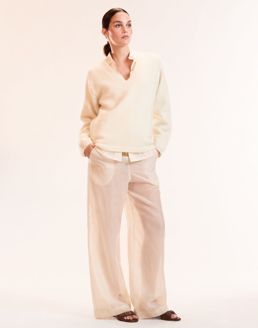 Ivory Sheer Wide Leg Pant