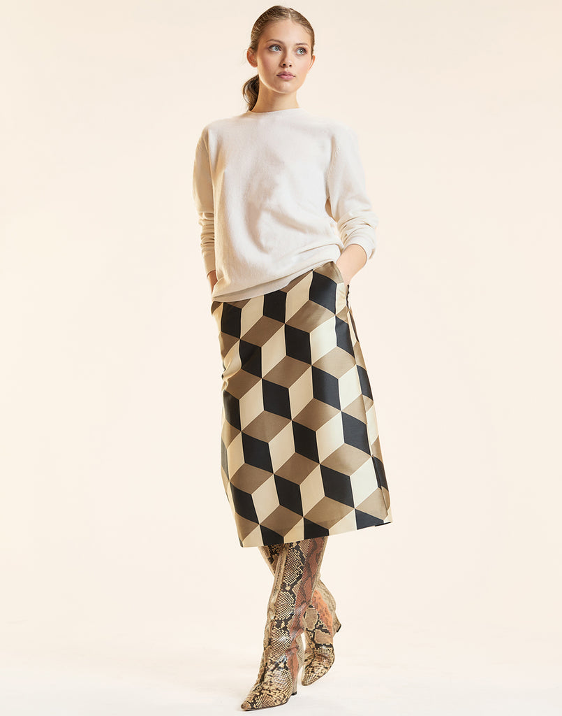 Silk Wool Midi Skirt