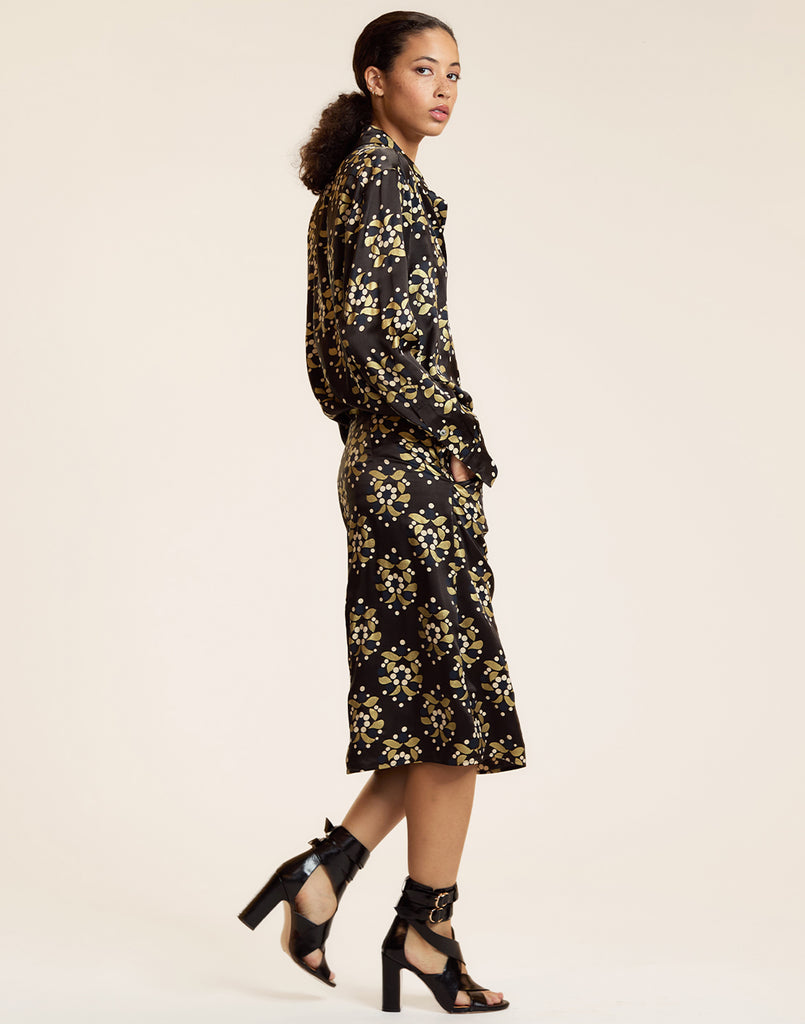 Art Deco Silk Wool Midi Skirt