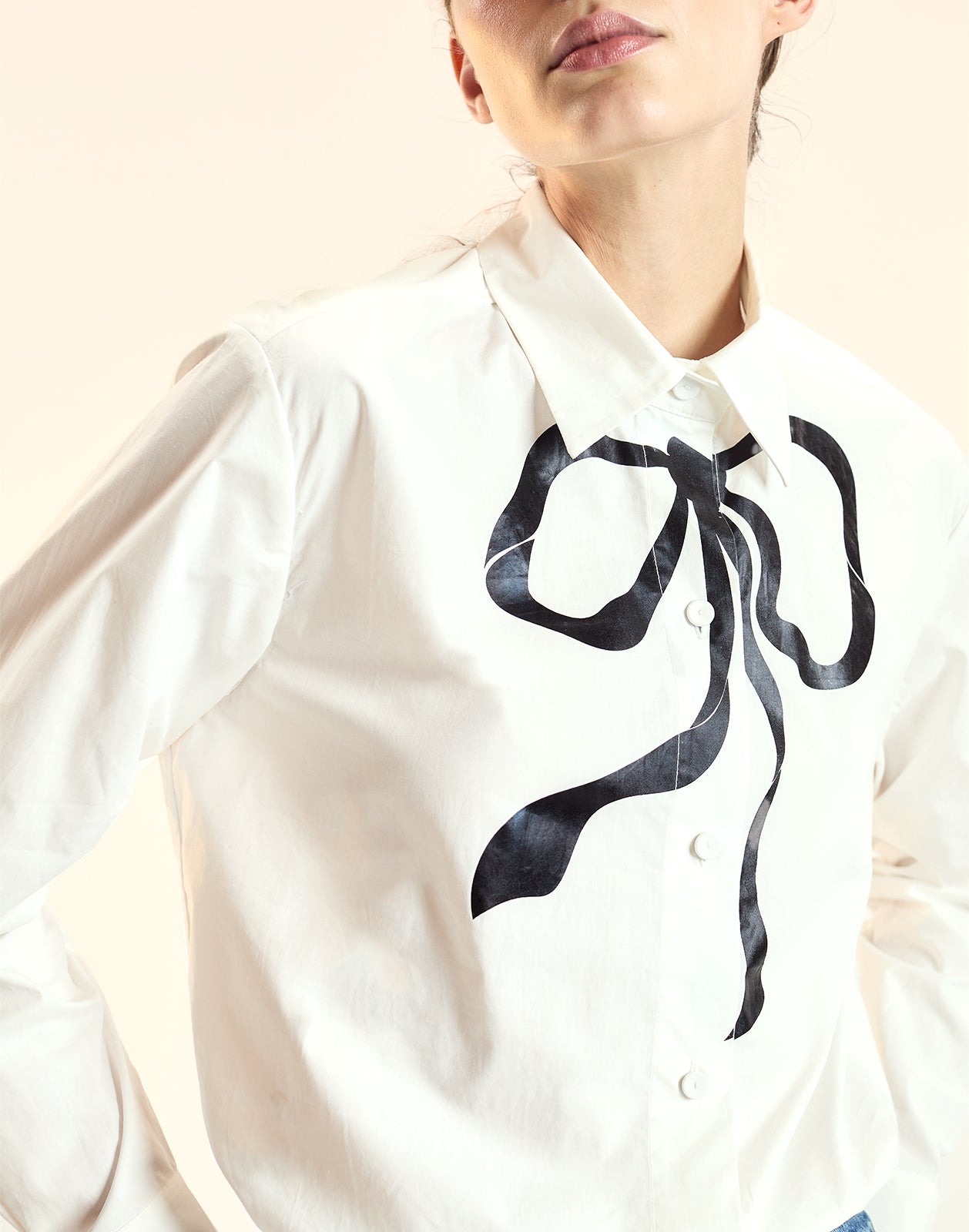 dress shirt with bow White Drape Bow Shirt