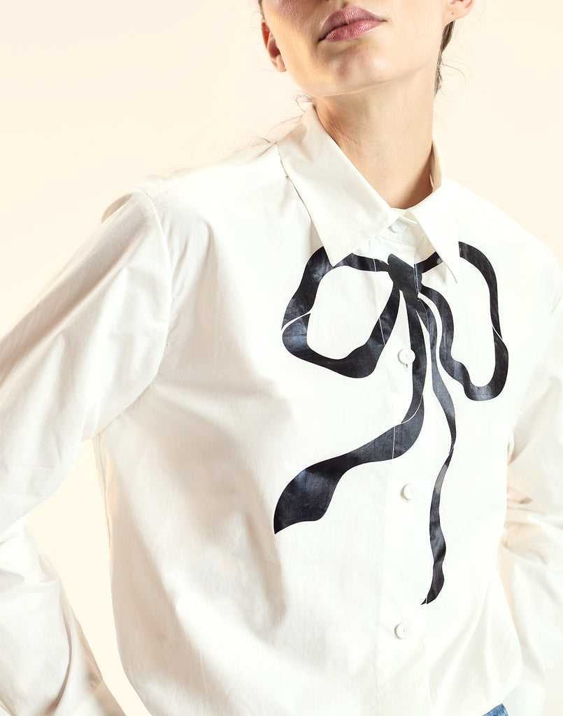 Metallic Printed Bow Shirt