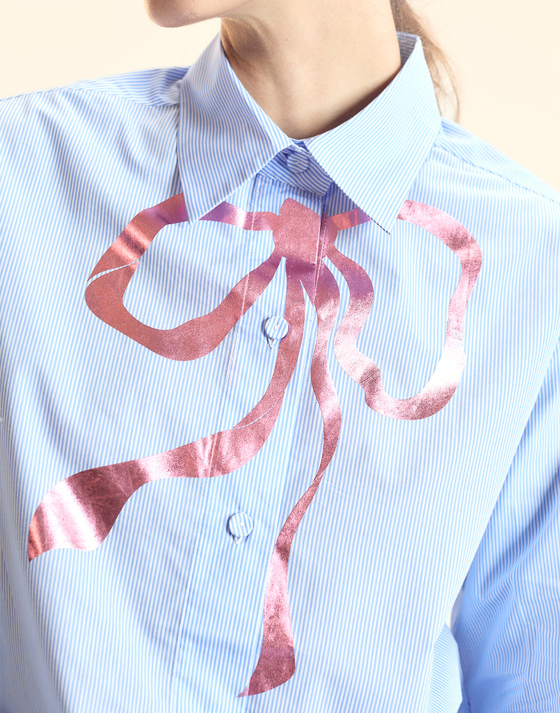 Metallic Printed Bow Shirt