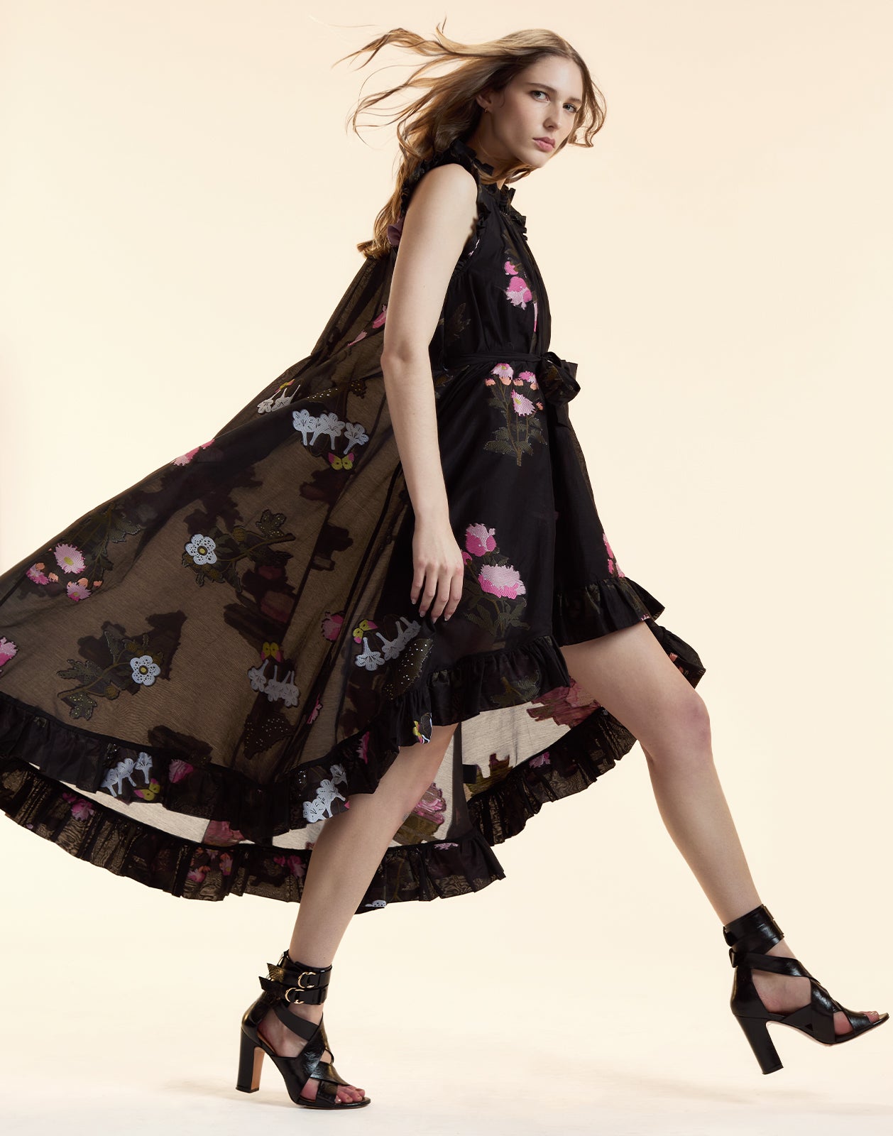 Fil Coupe High Low Dress / Black Floral / L / Cynthia Rowley Fil Coupe High Low Dress / Black Floral / L / Cynthia Rowley