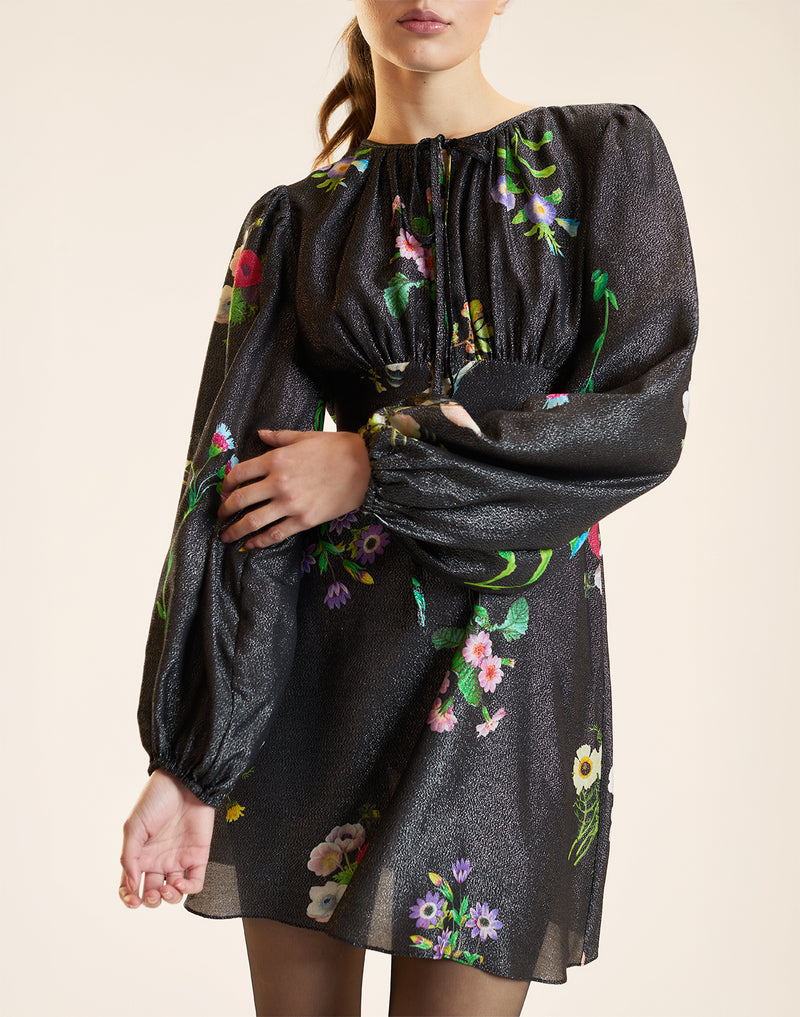 PRINTED LUREX MINI DRESS in Black