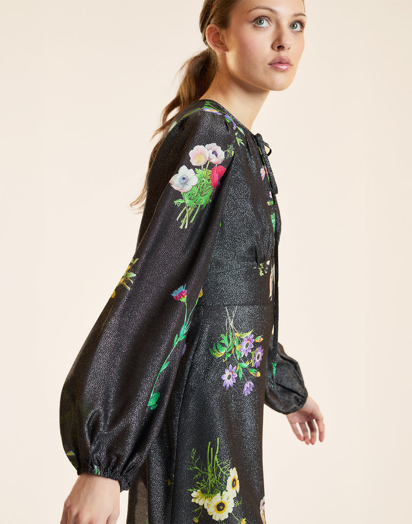 PRINTED LUREX MINI DRESS in Black