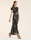 PRINTED LUREX MIDI DRESS in Black Floral