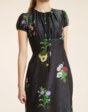 PRINTED LUREX MIDI DRESS in Black Floral