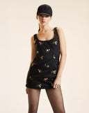 EMBROIDERED MINI DRESS in Black