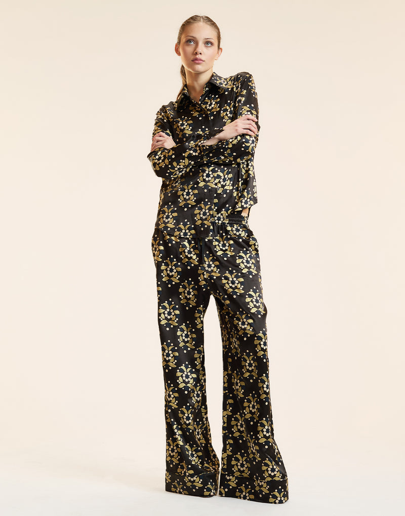 FOIL SILK BUTTON UP SHIRT in Black and Gold