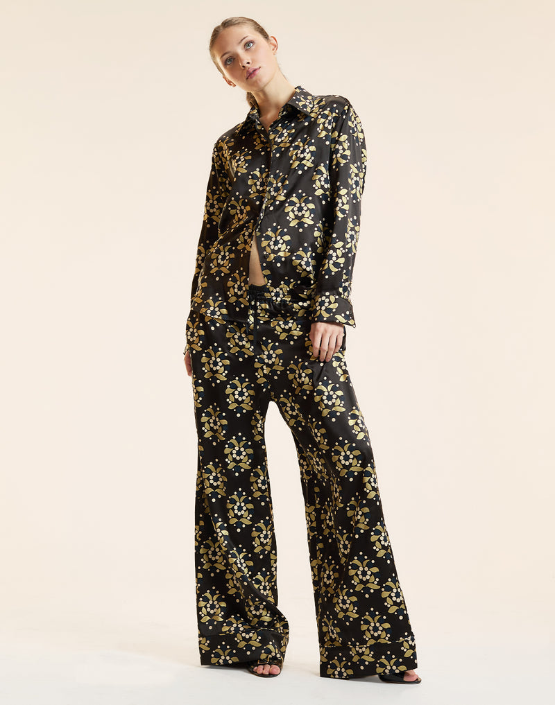FOIL SILK BUTTON UP SHIRT in Black and Gold