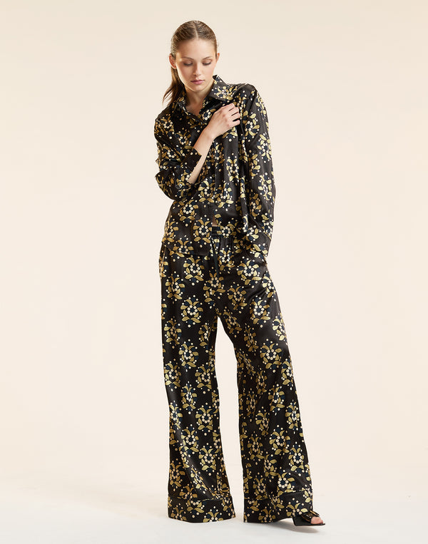FOIL SILK BUTTON UP SHIRT in Black and Gold