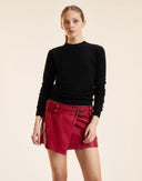 LEATHER WRAP SKIRT in Red