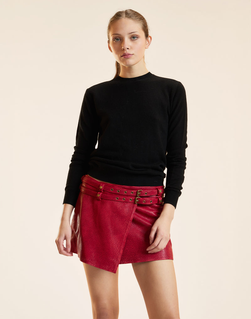 LEATHER WRAP SKIRT in Red