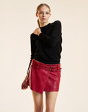 LEATHER WRAP SKIRT in Red