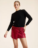 LEATHER WRAP SKIRT in Red