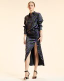 RUCHED SILK MIDI SKIRT in Purple